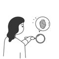 hand drawn doodle person looking through magnifying glass at fingerprints