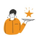 hand drawn doodle person serve star on tray illustration vector Royalty Free Stock Photo