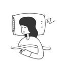 hand drawn doodle person sleep on pillow under blanket illustration