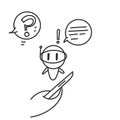 hand drawn doodle person talk with chat bot on mobile phone