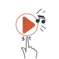 hand drawn doodle play music button icon illustration