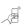 Hand drawn doodle play video on mobile illustration vector