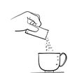 Hand drawn doodle pouring sugar in the cup illustration vector isolated Royalty Free Stock Photo