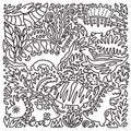 Hand drawn doodle print with cartoon dinosaurs in tropical leaves. Sketch style, vector graphic illustration