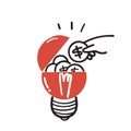 hand drawn doodle put coin on bulb symbol for investing idea illustration