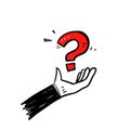 Hand drawn doodle question mark on palm hand illustration isolated Royalty Free Stock Photo