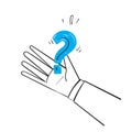 Hand drawn doodle question mark on palm hand illustration vector Royalty Free Stock Photo