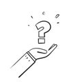 Hand drawn doodle question mark on palm hand illustration vector Royalty Free Stock Photo