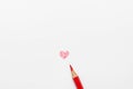 Hand Drawn Doodle Red Heart on White Paper with Pencil. Mixed Media Photograph. Valentines Mothers Day Royalty Free Stock Photo