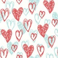 Hand Drawn Doodle Retro Palette Coral Hearts Valentine`s Day vector Seamless Pattern. Cute Graffity Background Royalty Free Stock Photo