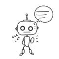hand drawn doodle robot with bubble chat cartoon Royalty Free Stock Photo