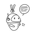 hand drawn doodle robot with bubble chat cartoon