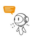 hand drawn doodle robot with headset illustration vector