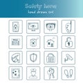 Hand drawn doodle safety home set. Royalty Free Stock Photo