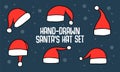 Hand drawn doodle santa claus hats collection. New Year festive set of cartoon red hats. Vector illustration of celebrating Royalty Free Stock Photo