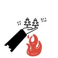 hand drawn doodle save the tree from the fire illustration Royalty Free Stock Photo