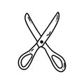 Hand drawn doodle scissors icon. Vector sketch illustration of black outline school supplies, office stationery for Royalty Free Stock Photo