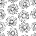 Hand Drawn doodle Scribble floral plants camomile seamless pattern. Abstract flowers daisy. Creative minimalist Abstract art Royalty Free Stock Photo