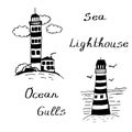 Hand drawn Doodle sea lighthouses ink illustration