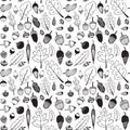 Hand drawn doodle seamless acorn pattern