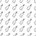 Hand drawn doodle seamless pattern bottle icon. Black sketch. Sign symbol. Decoration element. Isolated on white background. Flat Royalty Free Stock Photo