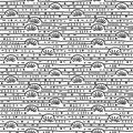 Hand drawn Doodle seamless pattern. Dots and dashes. One continuous line. Black and white background Royalty Free Stock Photo