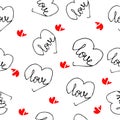 Hand drawn doodle seamless pattern with hearts. Elements for Valentine`s day. Red. Illustration design vector sketch print Royalty Free Stock Photo