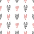 Hand-drawn doodle seamless pattern with hearts. vector illustration with red and black hearts on a white background. for Royalty Free Stock Photo