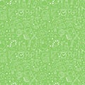 Hand drawn doodle seamless pattern with school icons on green background. Vector illustration of supplies, back to Royalty Free Stock Photo