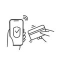 hand drawn doodle secure mobile payment illustration vector