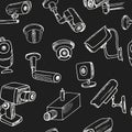 Hand drawn doodle security cameras seamless pattern Royalty Free Stock Photo