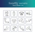 Hand drawn doodle security cameras set. Royalty Free Stock Photo