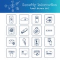 Hand drawn doodle security information set. Royalty Free Stock Photo
