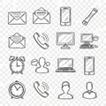 Hand-drawn doodle set of communication, technology, and time icons for digital design, web elements, and apps Royalty Free Stock Photo