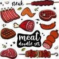 Hand drawn doodle set of meat and poultry Royalty Free Stock Photo