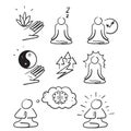 Hand drawn doodle Set of Meditation Related illustration vector