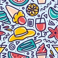 Hand drawn doodle set menu summer on the beach Royalty Free Stock Photo