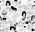 Hand drawn doodle set texture of people faces. Royalty Free Stock Photo