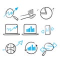 Hand drawn doodle Simple Set of Data Analysis Related Vector Line Icons isolated Royalty Free Stock Photo