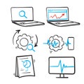 Hand drawn doodle Simple Set of Data Analysis Related Vector Line Icons isolated Royalty Free Stock Photo