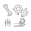 Hand drawn doodle Simple Set of Setup and Settings Related Vector Line Icons isolated