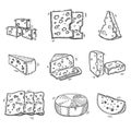 Hand drawn doodle sketch cheese with different