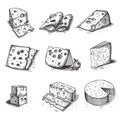 Hand drawn doodle sketch cheese with different