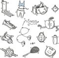 Hand drawn doodle sketch icons set fitness and Royalty Free Stock Photo