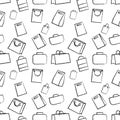 Hand drawn doodle sketch illustration seamless pattern of bags case, handbag, Clutch. Flat design Royalty Free Stock Photo