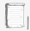 Hand drawn doodle sketch open notebook, clear page Royalty Free Stock Photo