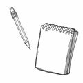 Hand drawn doodle sketch open notebook with pencil Royalty Free Stock Photo