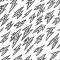 A hand-drawn doodle sketch style pattern of lightning bolts and thunderbolts, forming a seamless background that Royalty Free Stock Photo