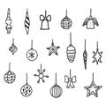 Hand drawn doodle sketch style vector illustration set of Christmas tree ornaments. Isolated on white background. Royalty Free Stock Photo