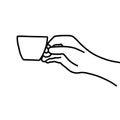 Hand drawn doodle sketch vector illustration of male or female hand in a side view holding a tea mug or espresso cup Royalty Free Stock Photo